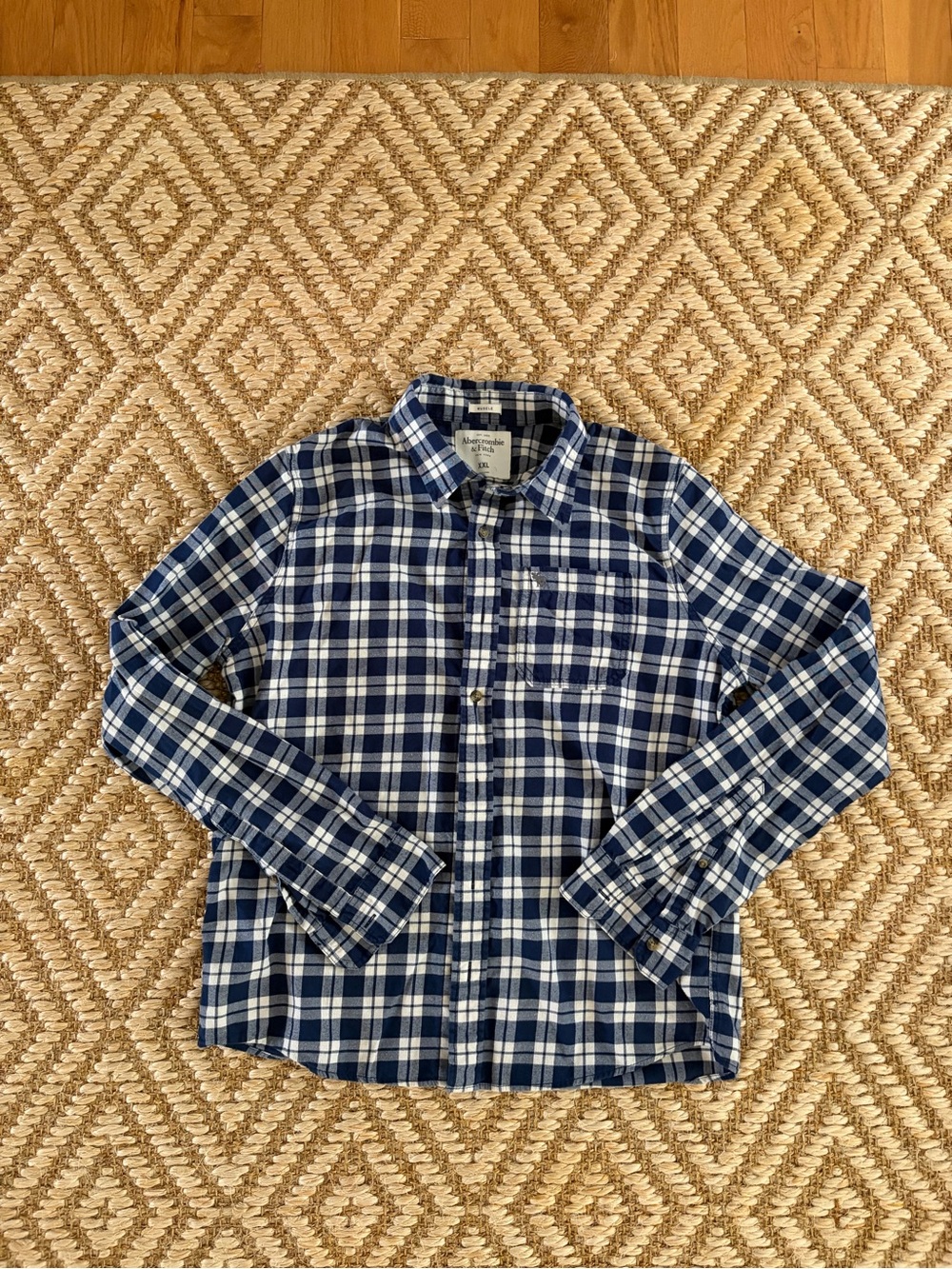 Abercrombie & Fitch Navy and White Plaid Casual Button-Down Shirt
